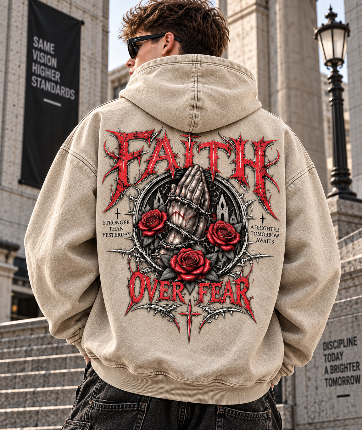Faith Over Fear – Vintage Gothic Hoodie