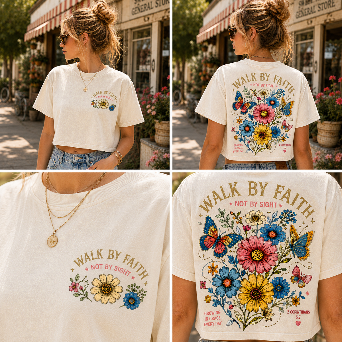 Walk By Faith Floral Crop Tee – Vintage Faith Graphic