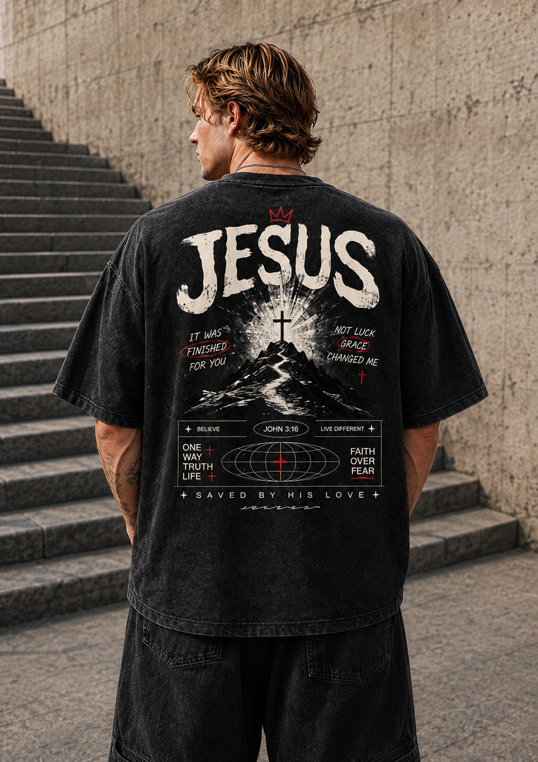 JESUS Faith Graphic Vintage Washed T-Shirt – Unisex Streetwear