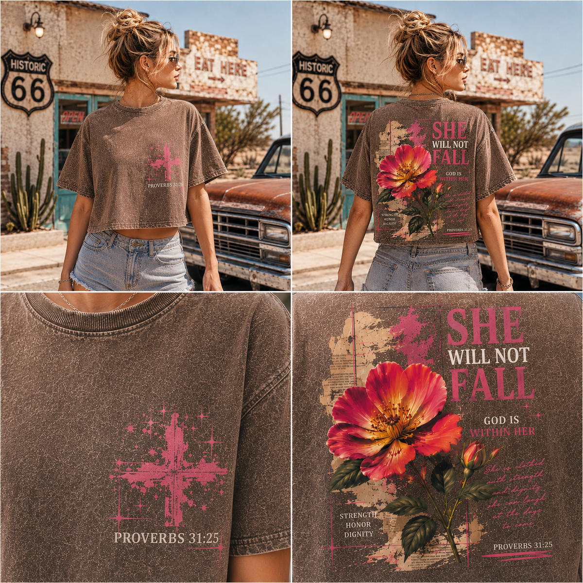 She Will Not Fall – Vintage Floral Faith Crop Top
