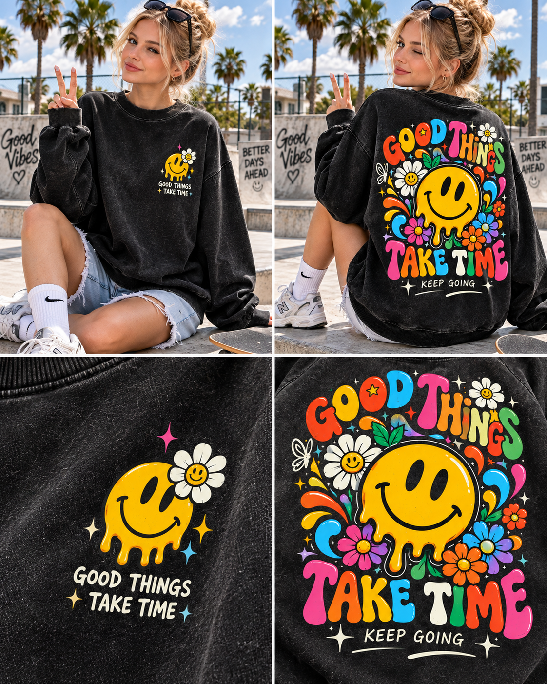 Good Things Take Time – Vintage Smiley Sweatshirt