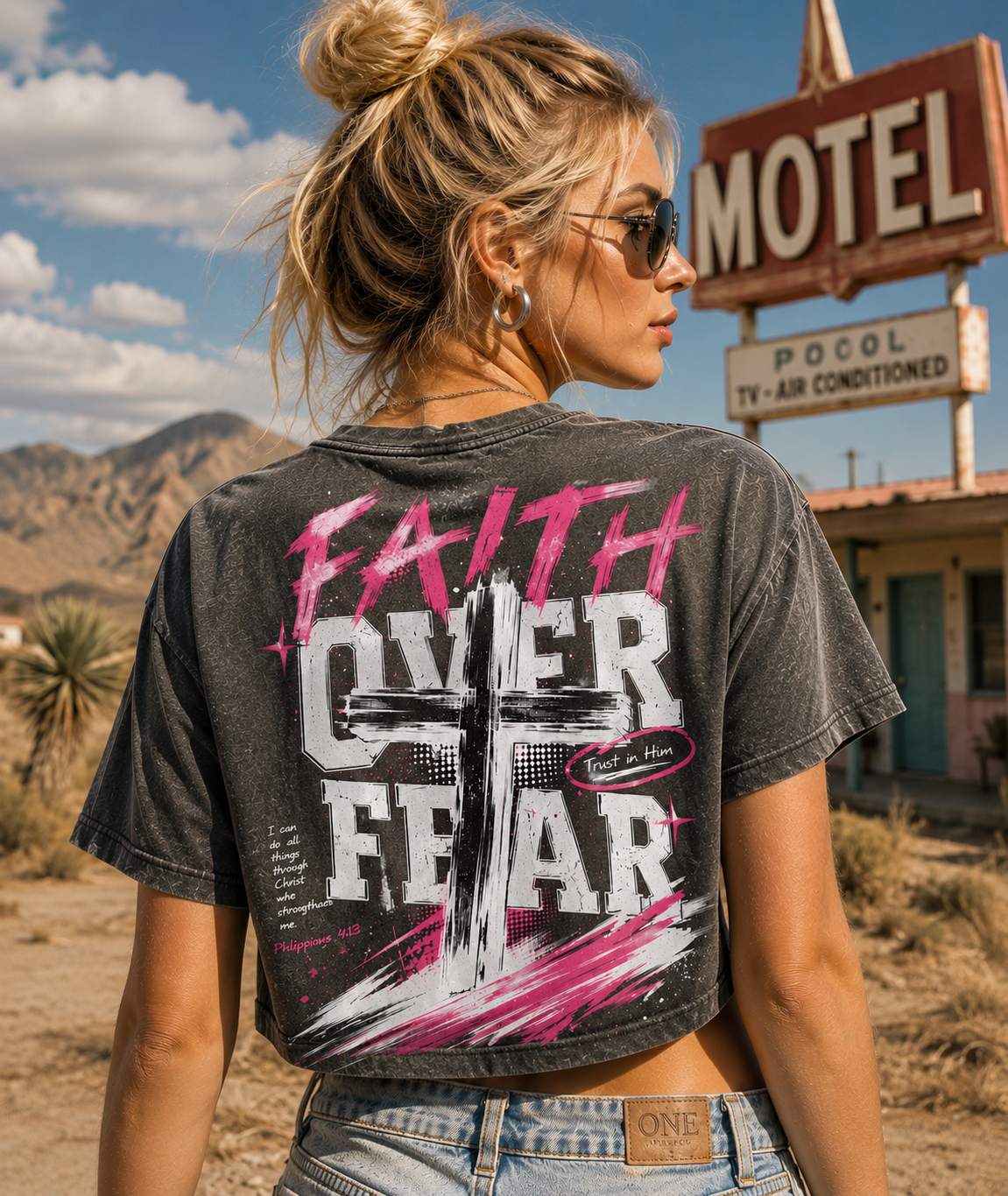 Faith Over Fear – Vintage Cross Crop Top