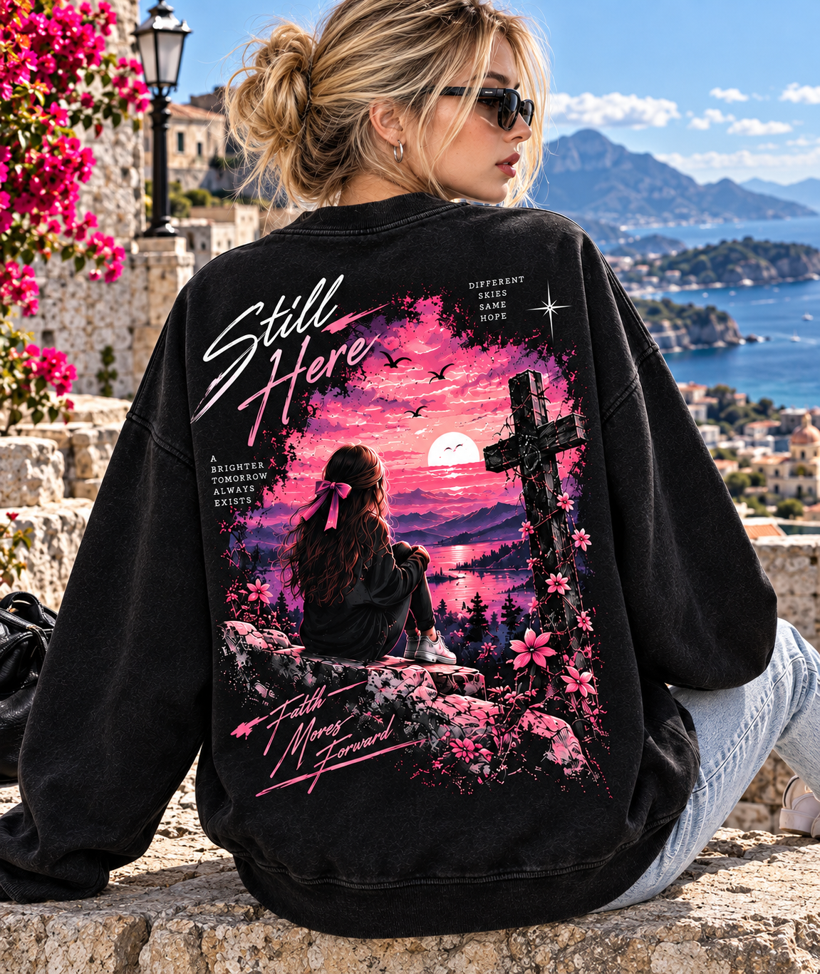 Still Here – Vintage Sunset Graphic Sweatshirt