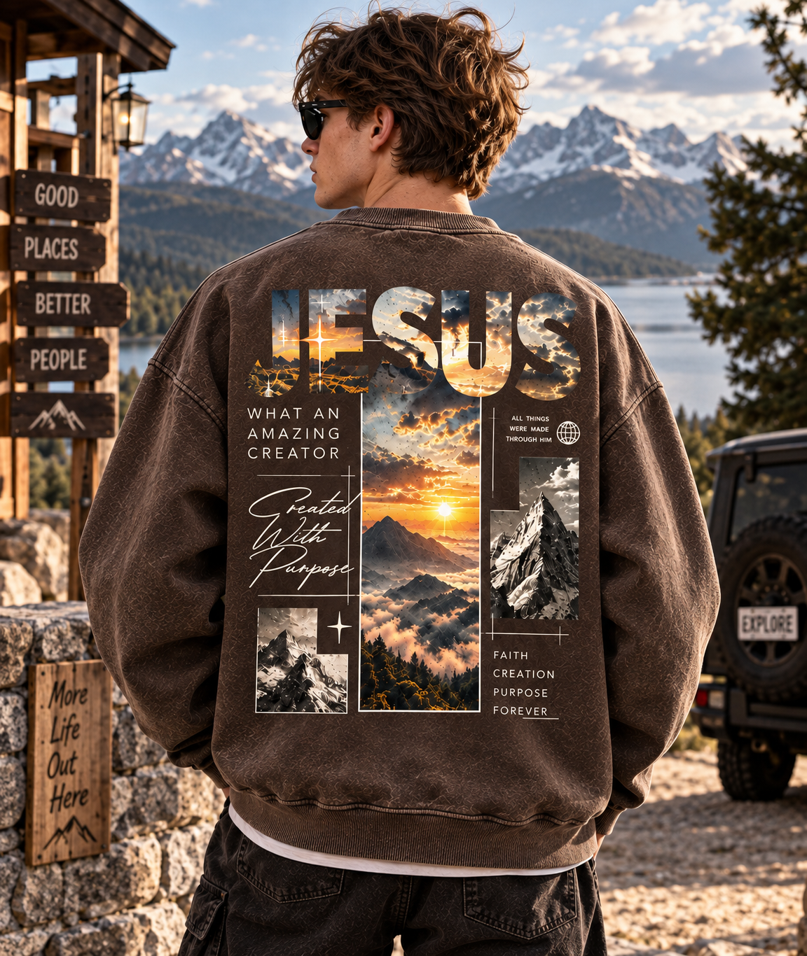 Jesus Mountain Faith Sweatshirt – Vintage Outdoor Style