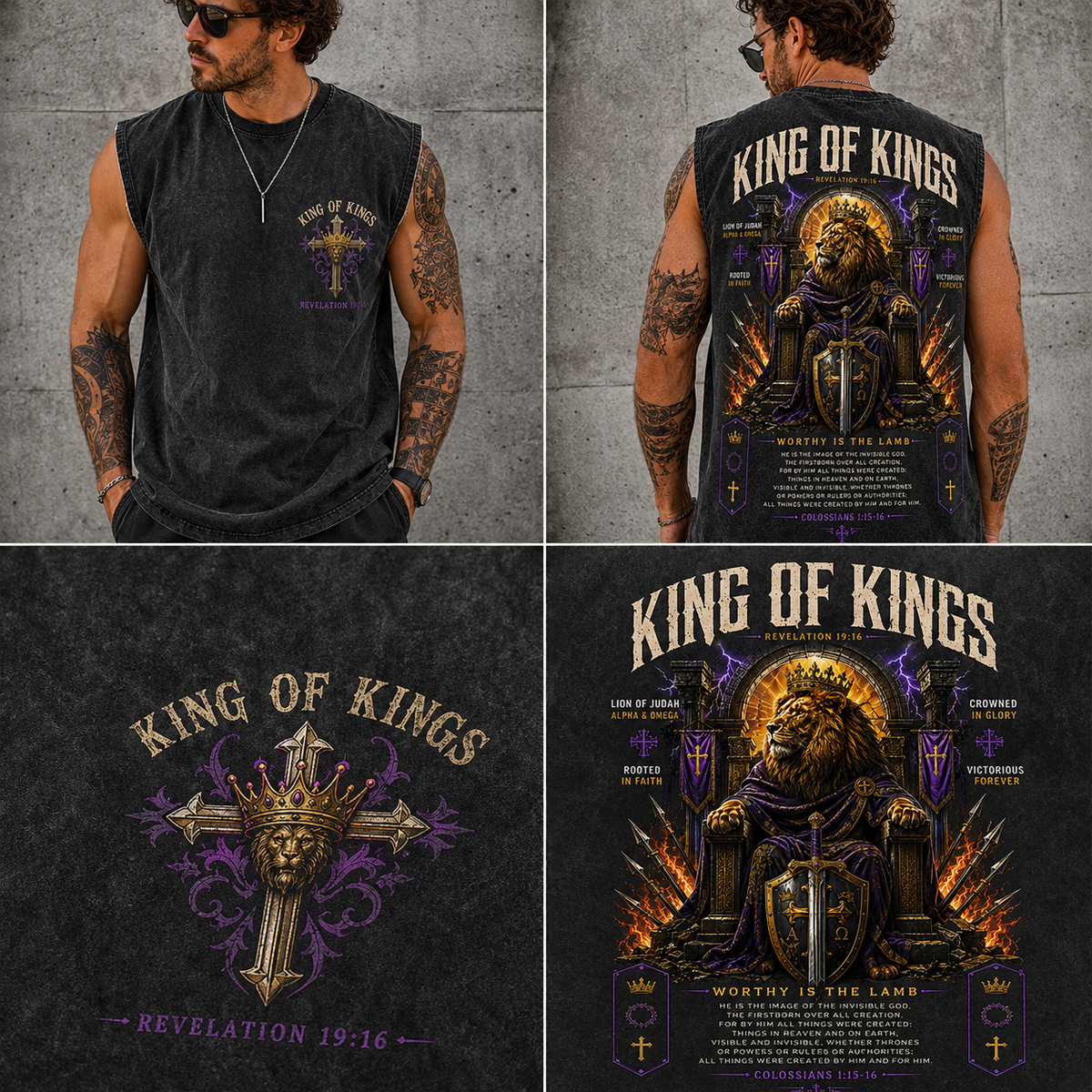 King of Kings Washed Tee – Vintage Christian Lion