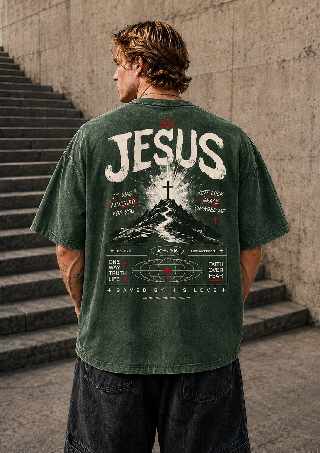 JESUS Faith Graphic Vintage Washed T-Shirt – Unisex Streetwear
