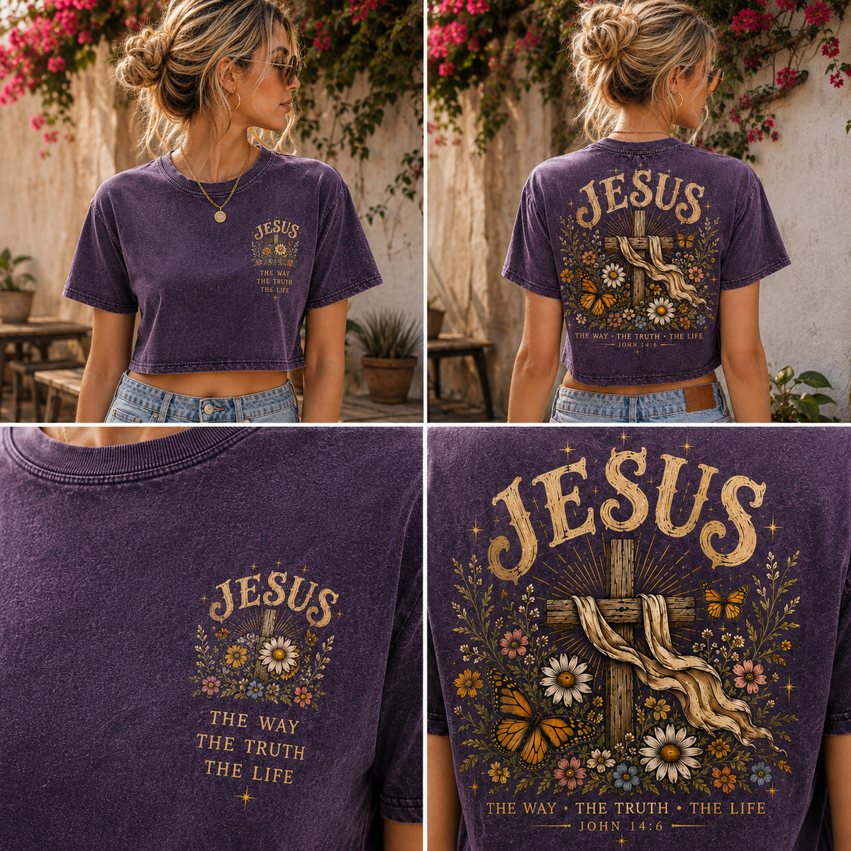 Vintage Jesus Cross Crop Top – Faith Graphic Tee