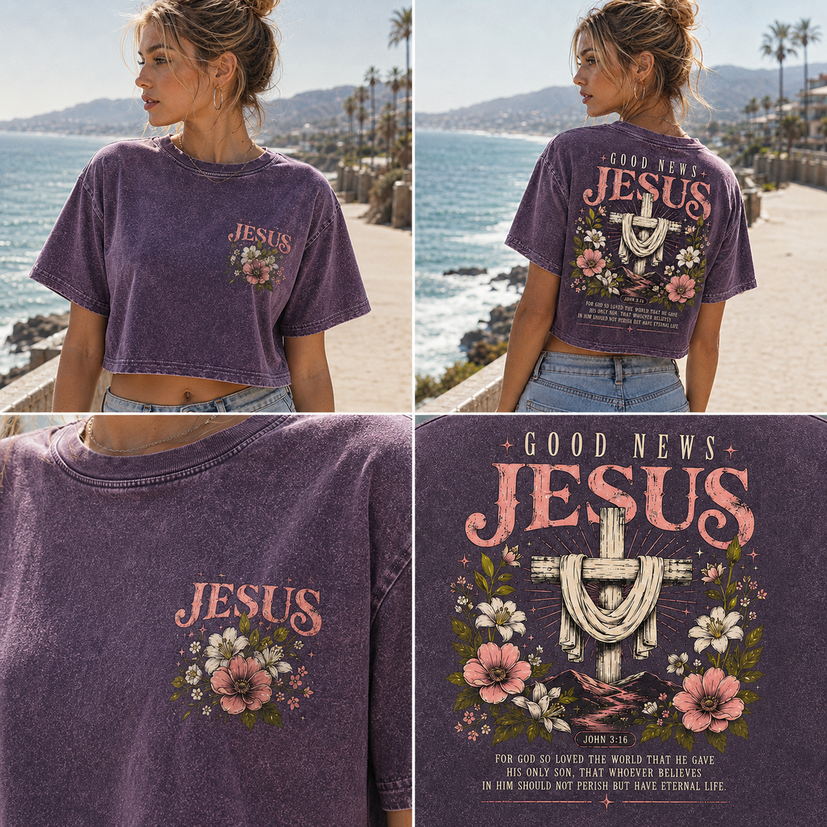 Vintage Jesus Floral Crop Top – Good News Graphic