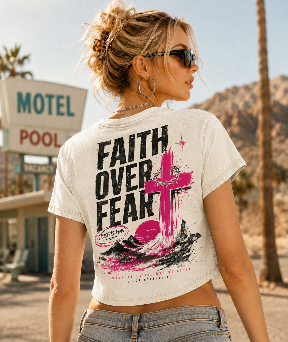 Faith Over Fear – Vintage Cross Crop Top