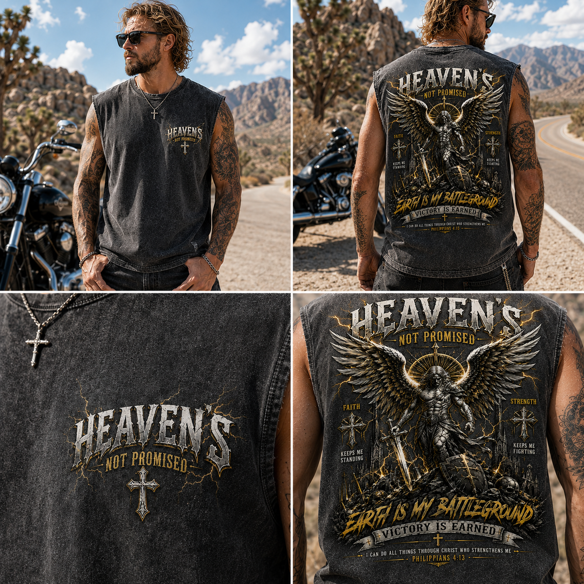 Heaven’s Not Promised – Vintage Washed Black Graphic Muscle Tee