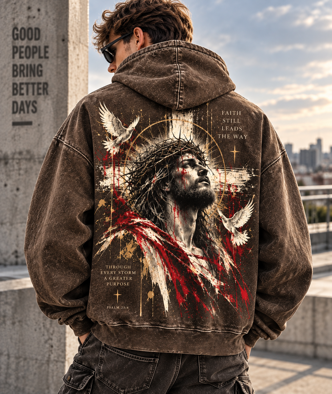 Faith Still Leads The Way – Vintage Christian Wash Hoodie
