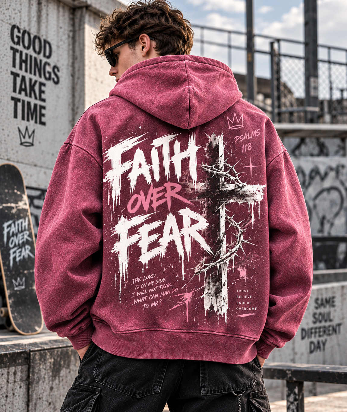 Faith Over Fear – Vintage Christian Streetwear Hoodie