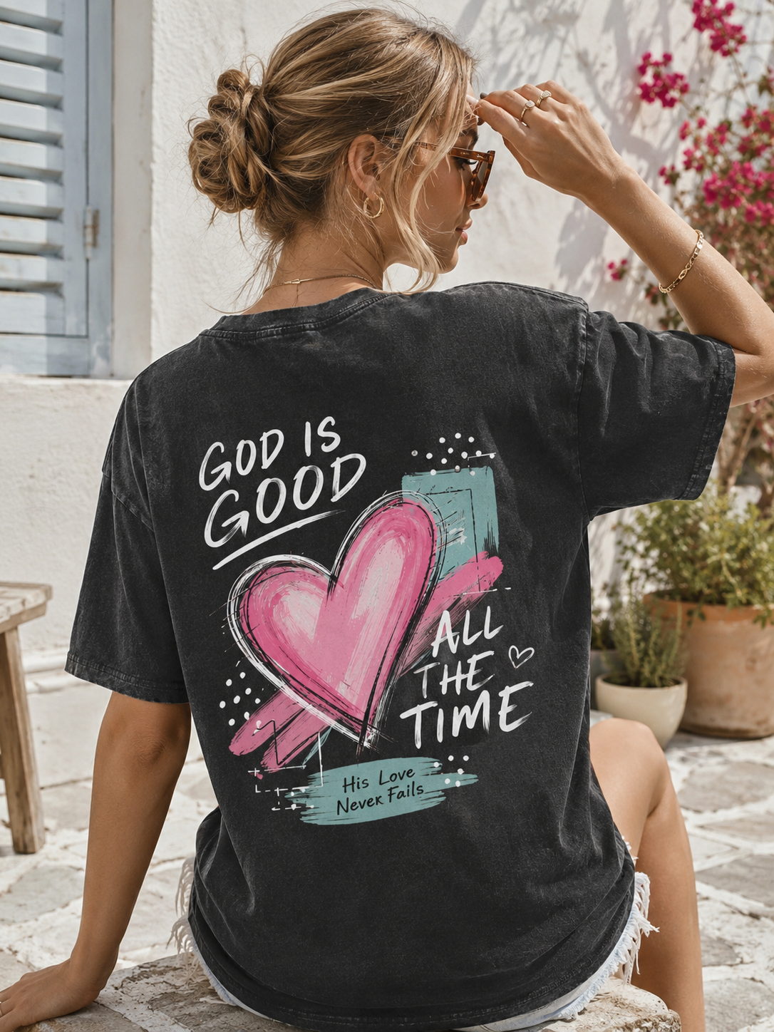Washed Vintage Faith Graphic Tee – God Is Good