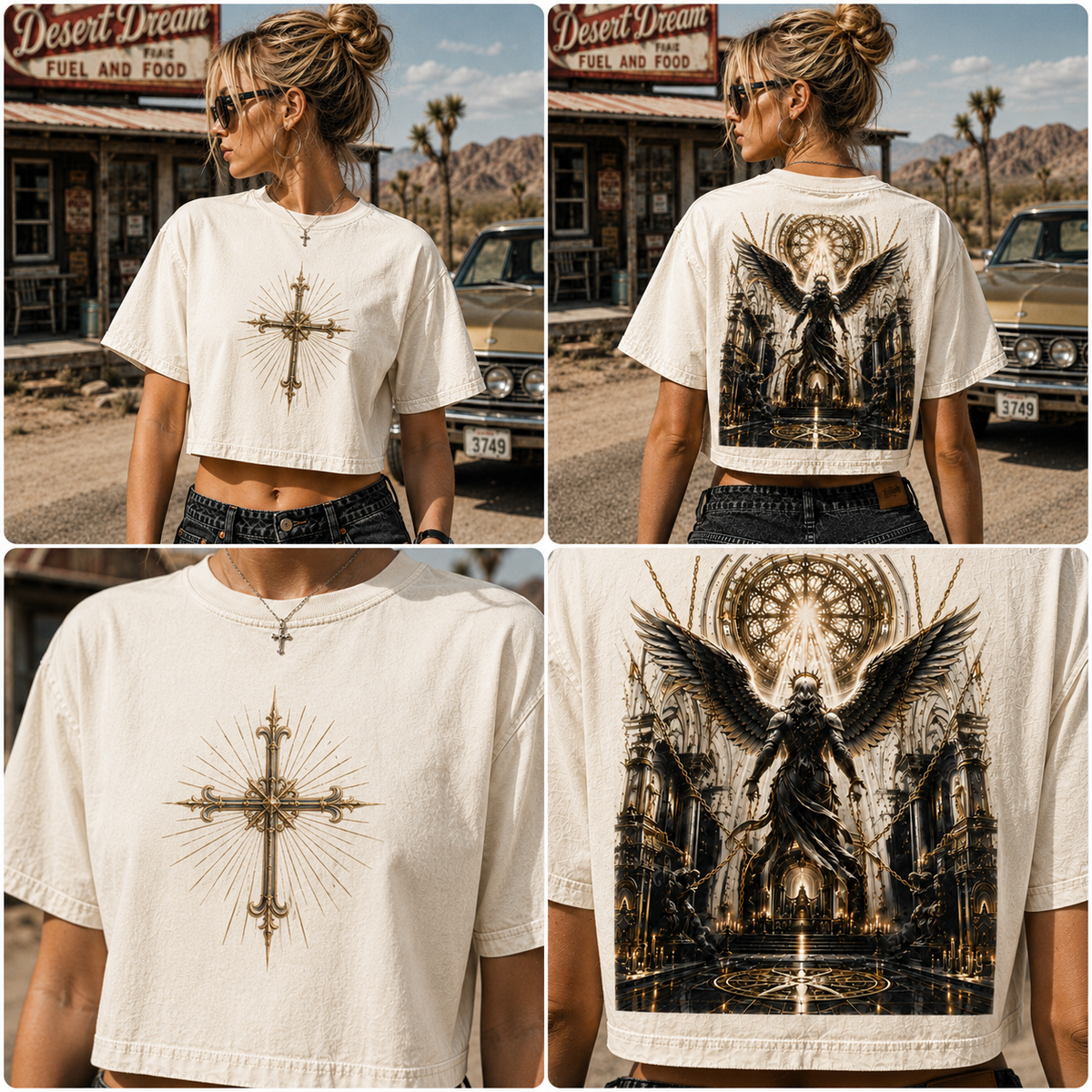 Gothic Angel Cross Washed Crop Tee