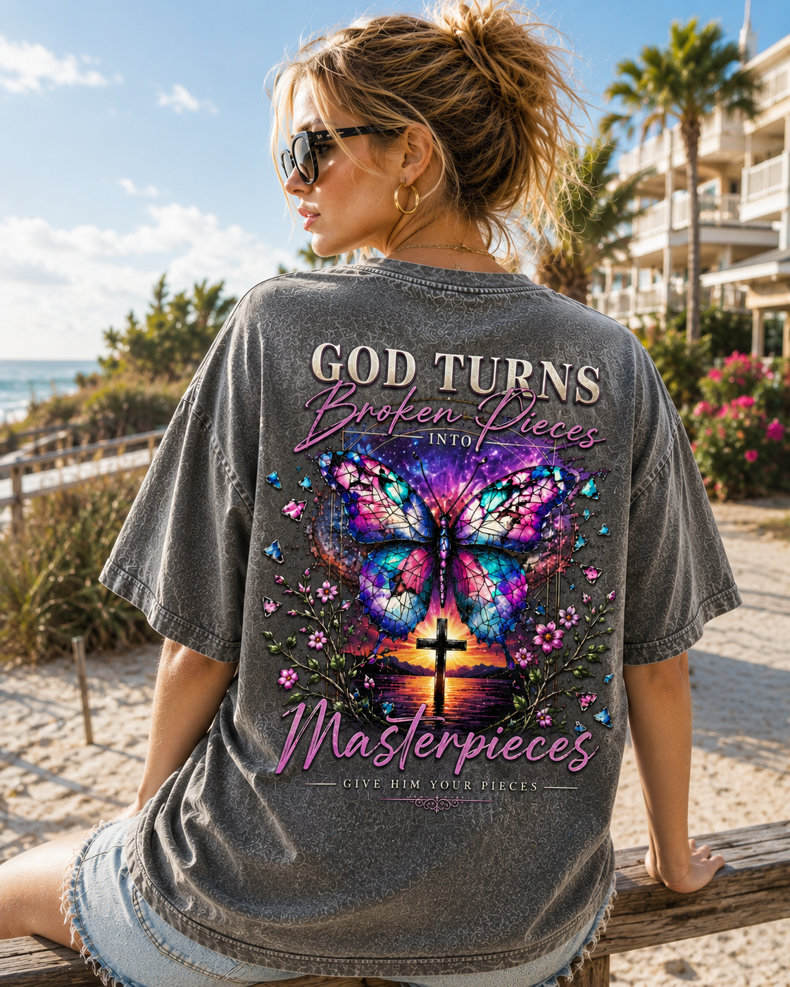 God Turns Broken Pieces Into Masterpieces – Vintage Christian Tee