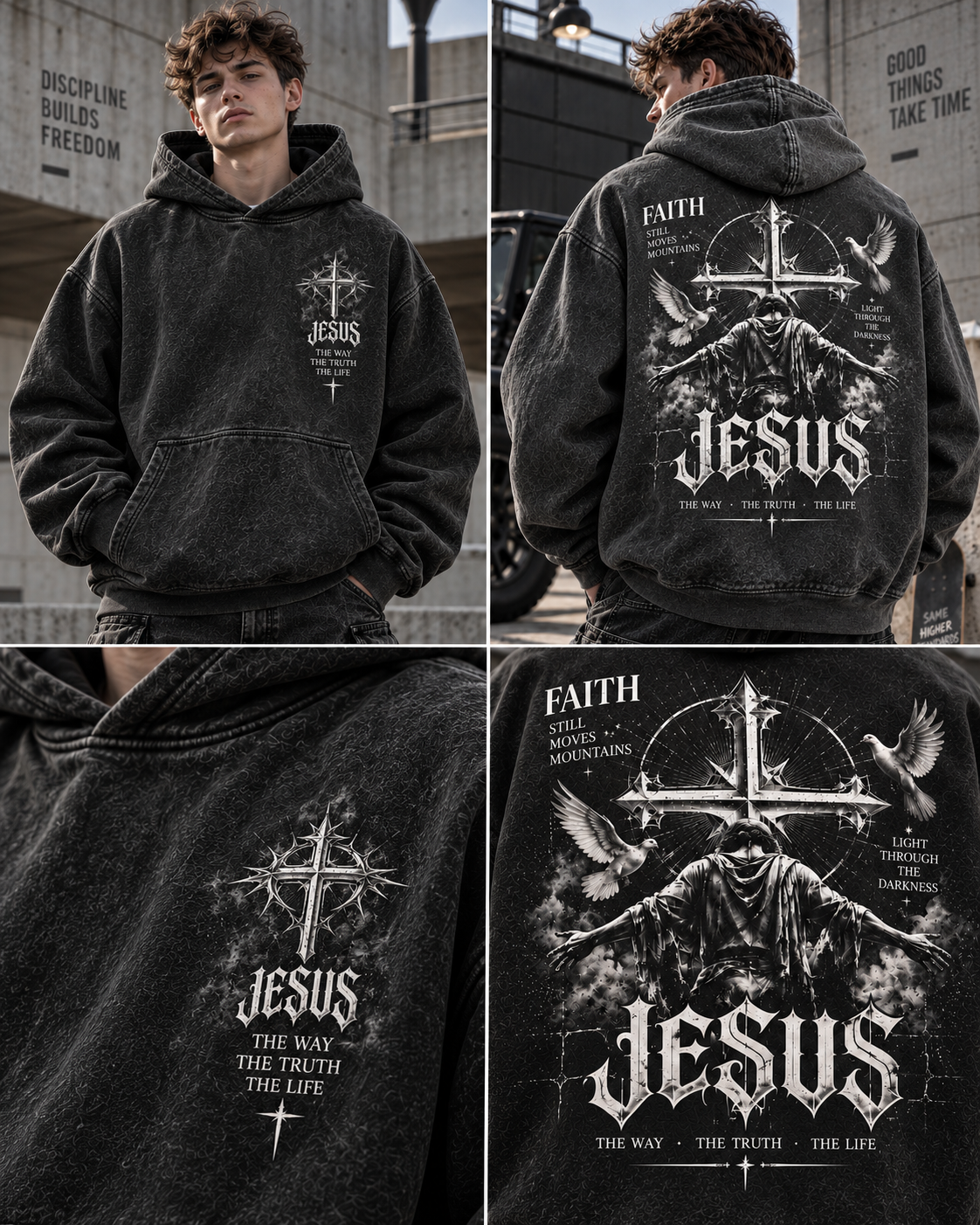 Faith Vintage Cross Hoodie – Wash Beige