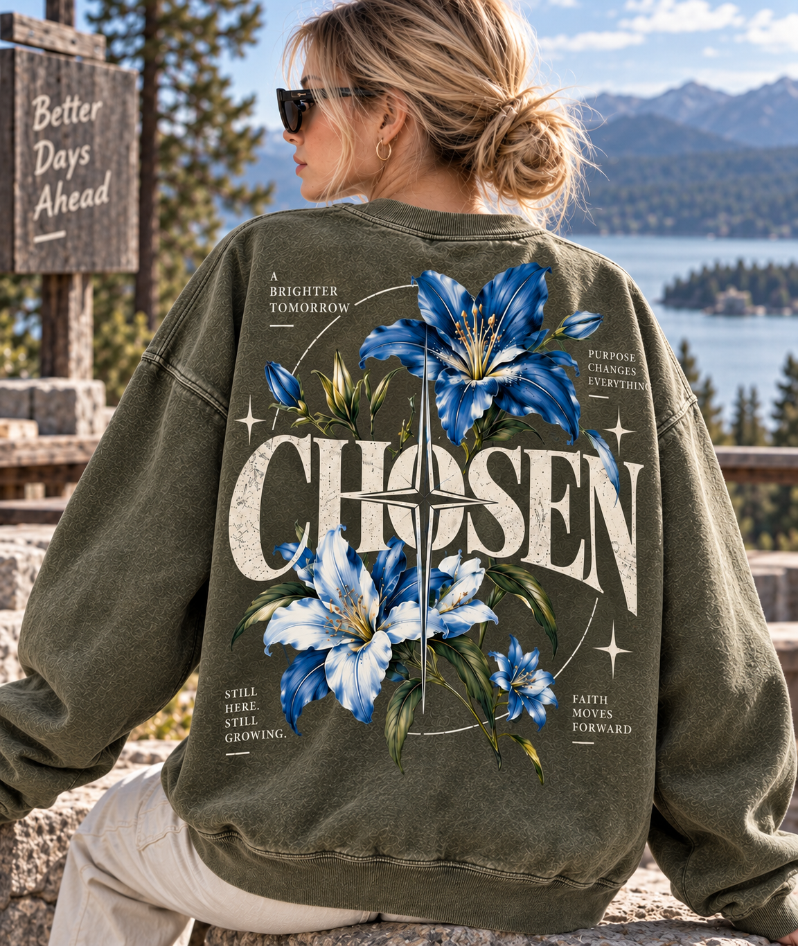 Chosen Floral Vintage Sweatshirt – Blue Lily