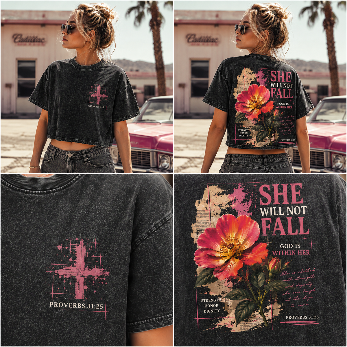 She Will Not Fall – Vintage Floral Faith Crop Top