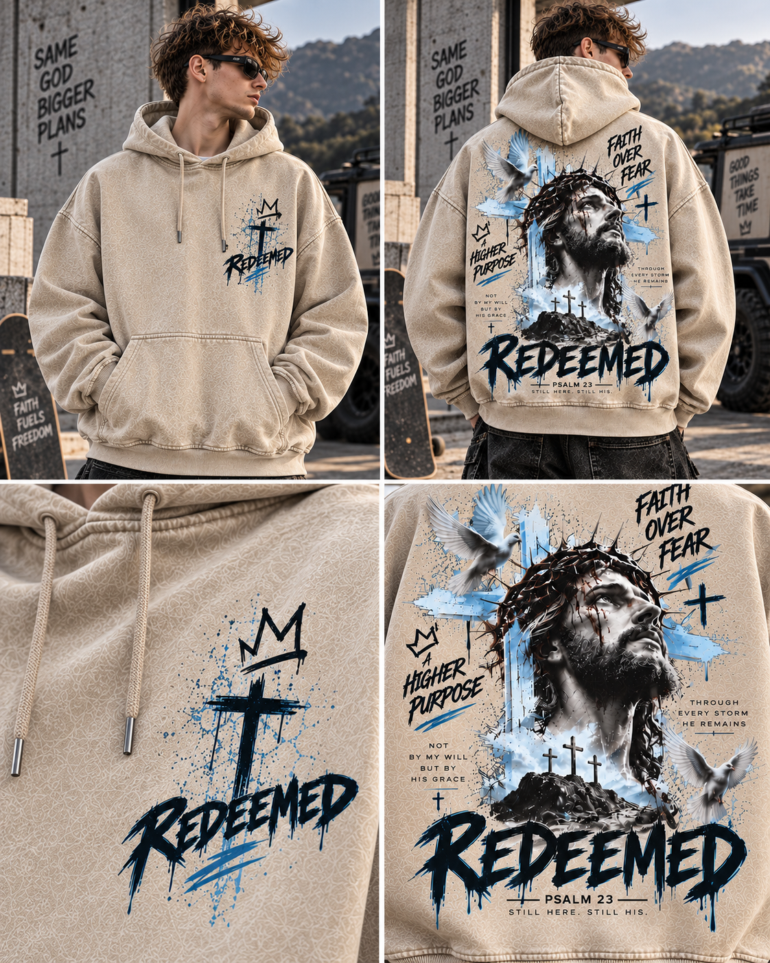⭐ Redeemed Faith Hoodie – Vintage Christian Streetwear