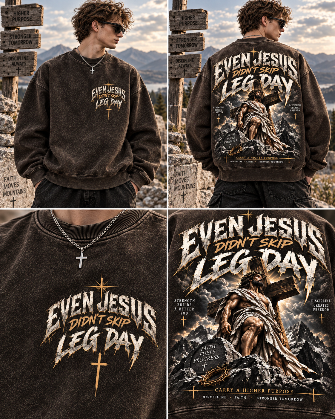 Even Jesus Didn’t Skip Leg Day – Vintage Faith Sweatshirt
