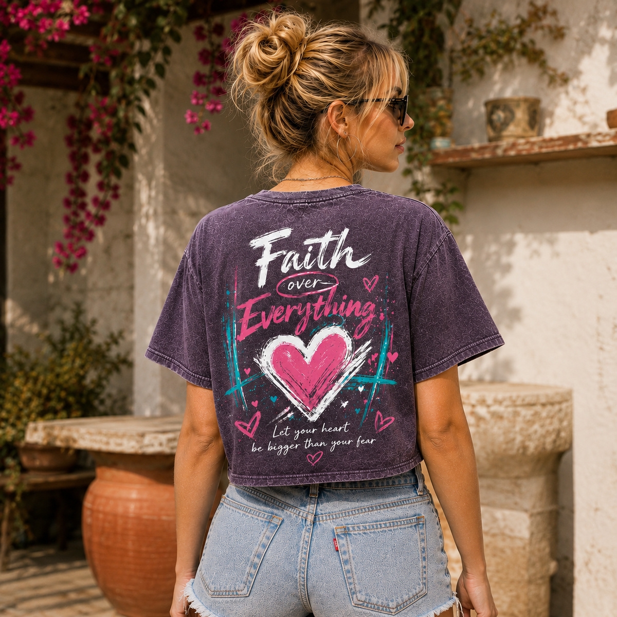 Faith Over Everything – Vintage Heart Crop Tee
