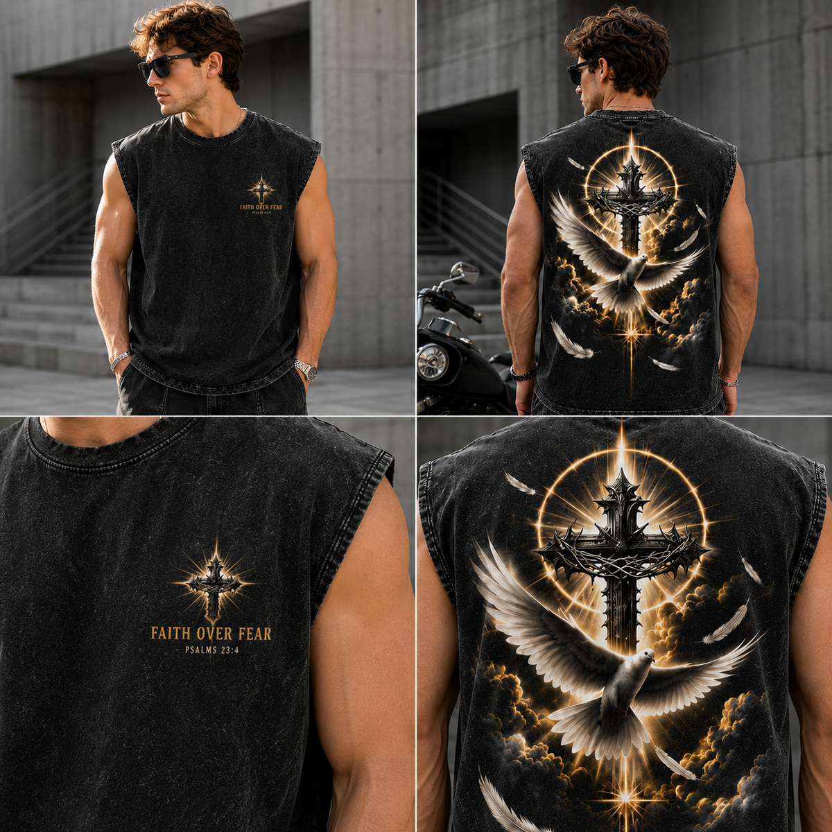Faith Over Fear – Washed Black Muscle Tee
