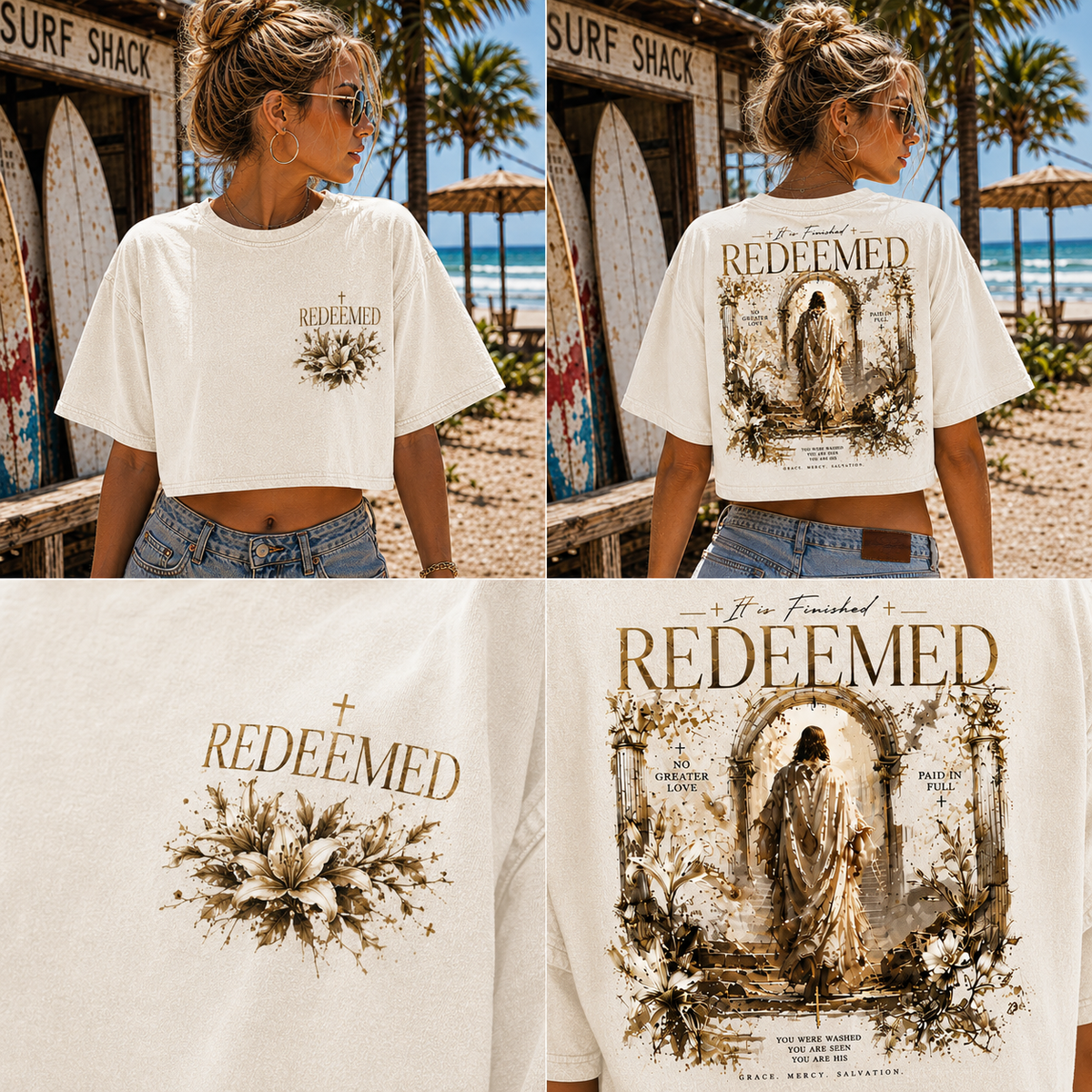 Redeemed Vintage Christian Crop Top – Faith Graphic Tee