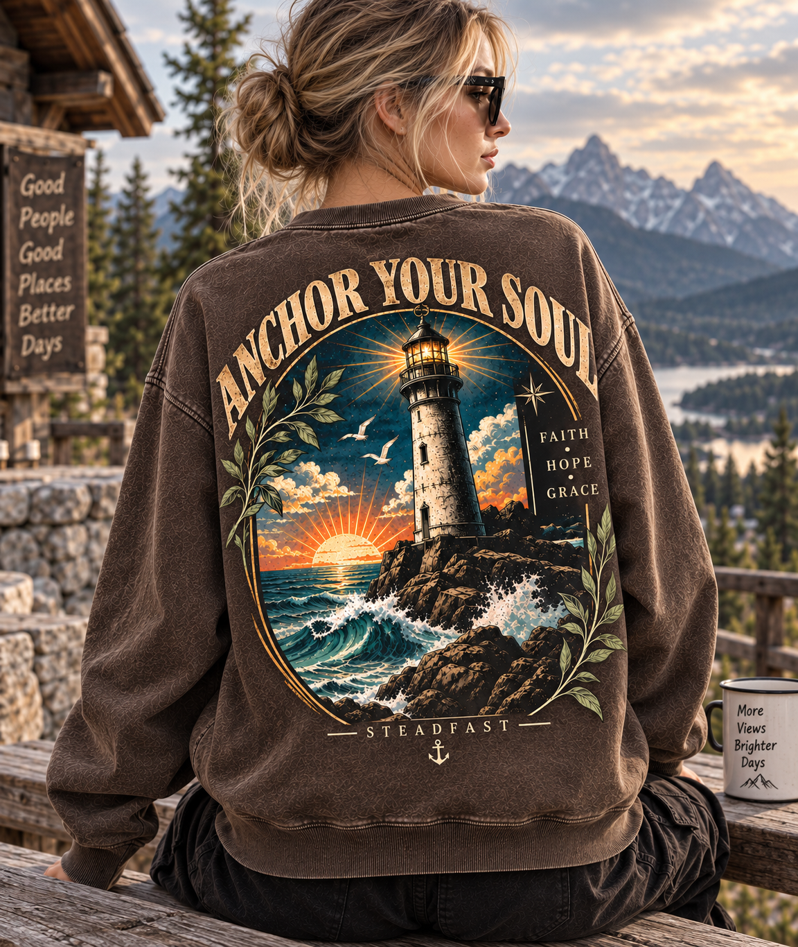 Anchor Your Soul – Vintage Lighthouse Sweatshirt