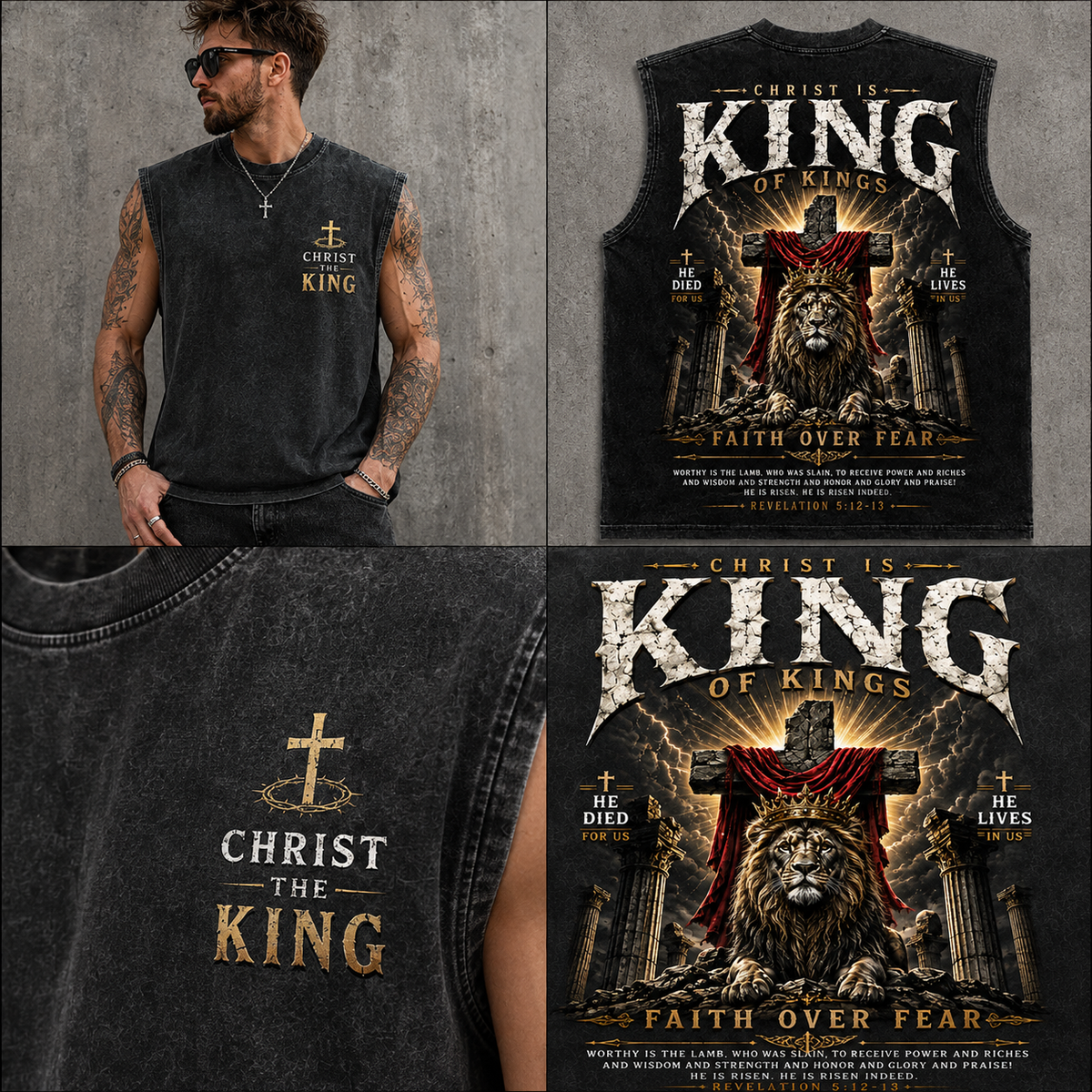 Washed Black Faith Over Fear Muscle Tee