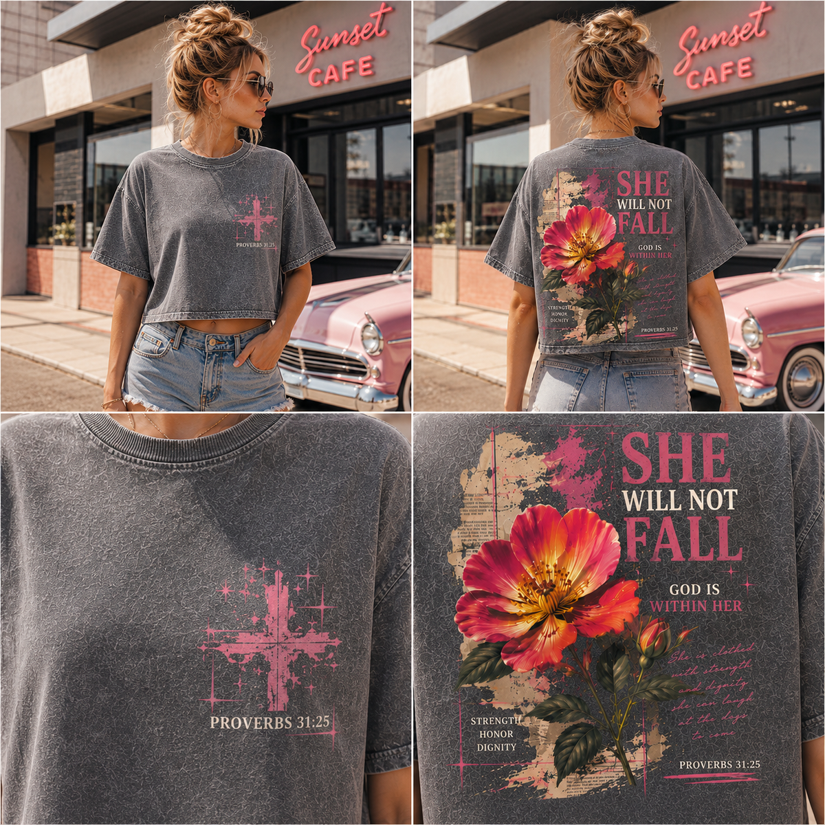 She Will Not Fall – Vintage Floral Faith Crop Top