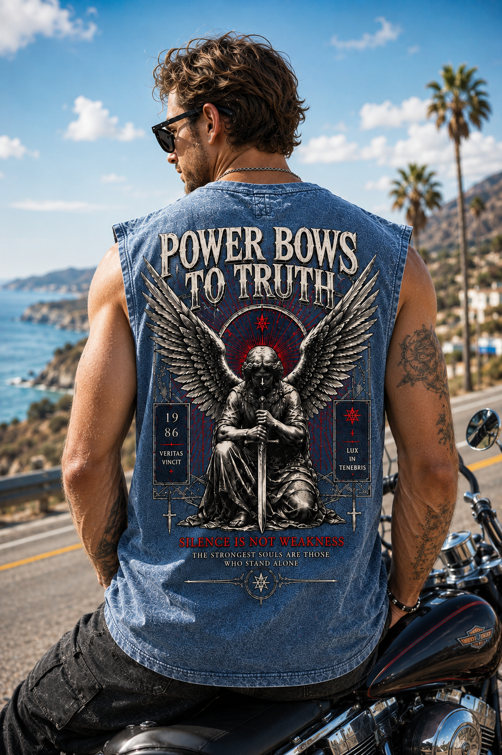 POWER BOWS TO TRUTH – Washed Black Sleeveless Tee