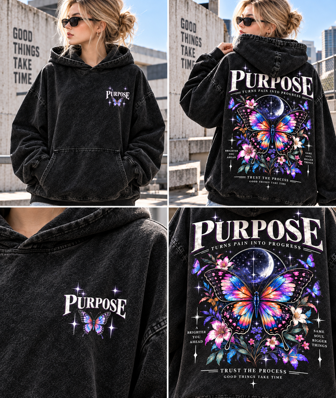 Purpose Butterfly Oversized Washed Hoodie