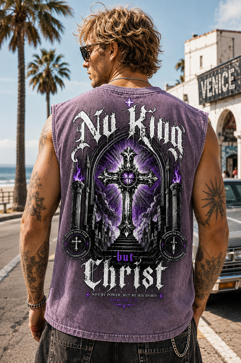 No King But Christ — Washed Black Gothic Tank Top