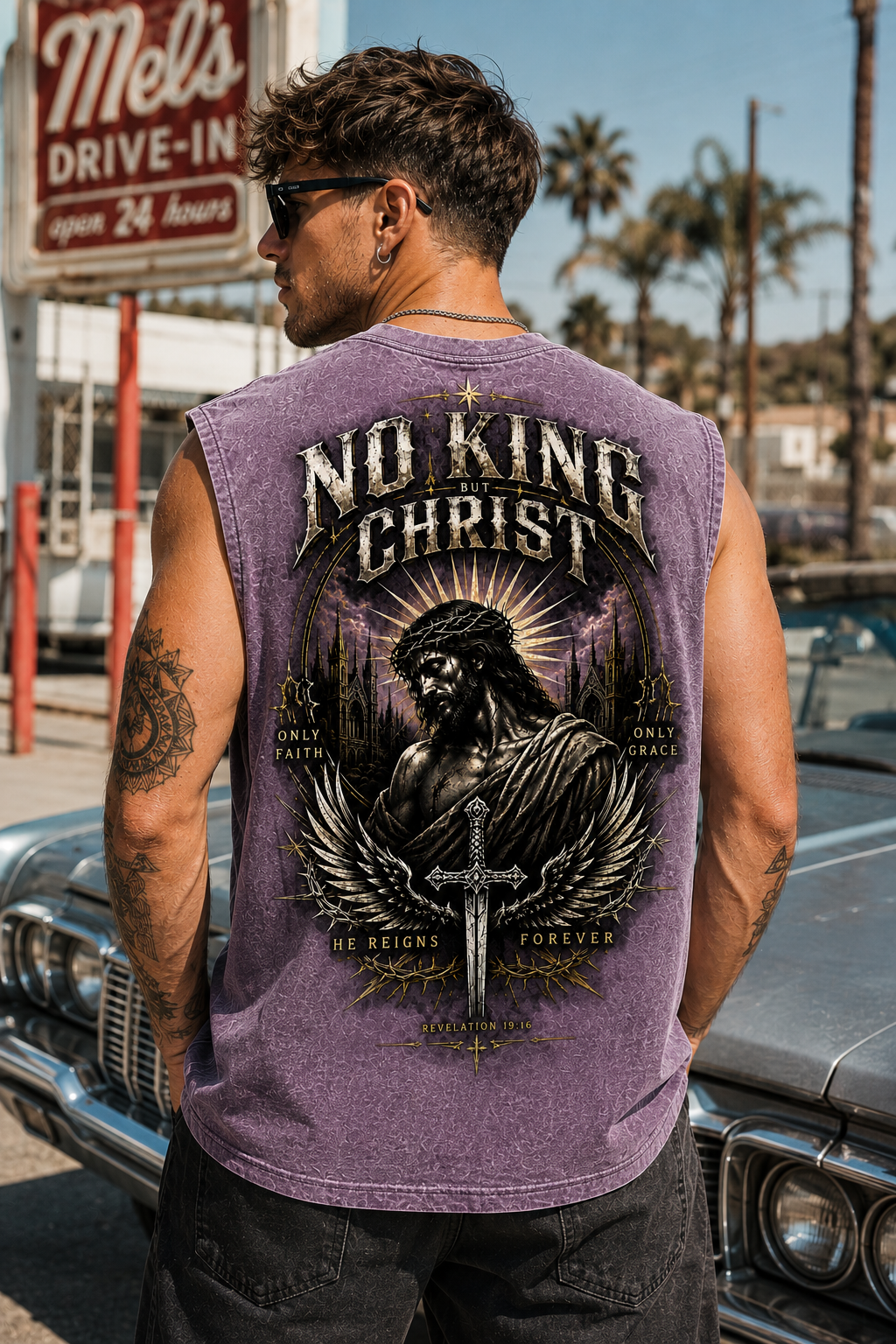No King But Christ – Vintage Washed Muscle Tee