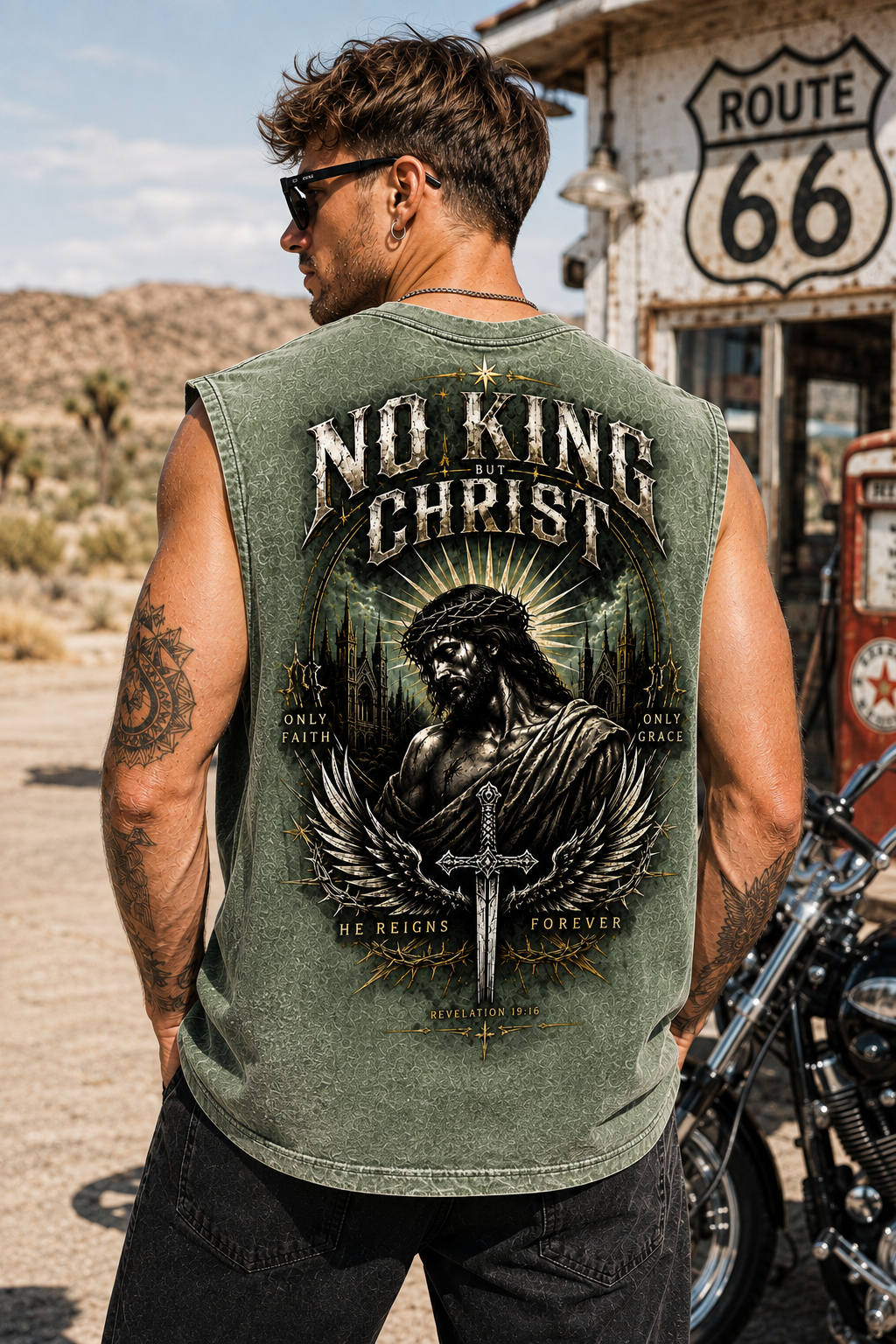 No King But Christ – Vintage Washed Muscle Tee
