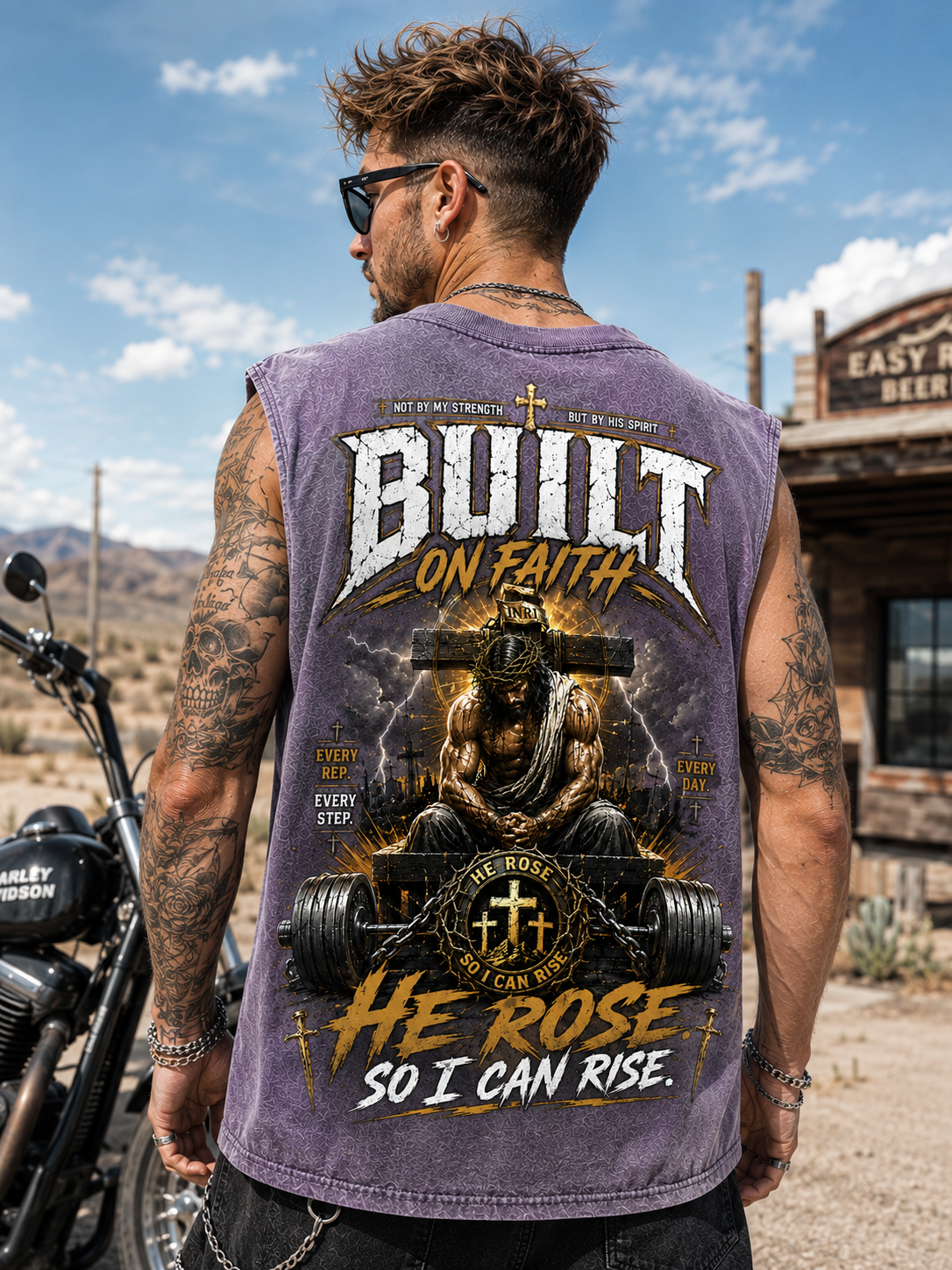 Built on Faith – He Rose Graphic Wash Tank