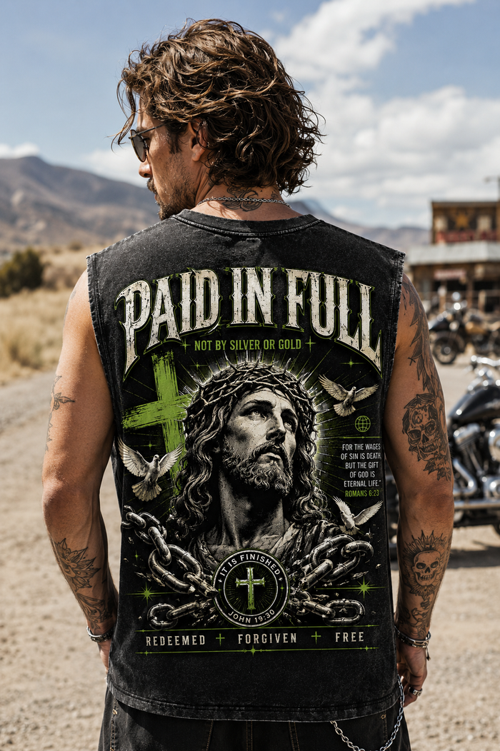PAID IN FULL – Washed Black Christian Tank Top