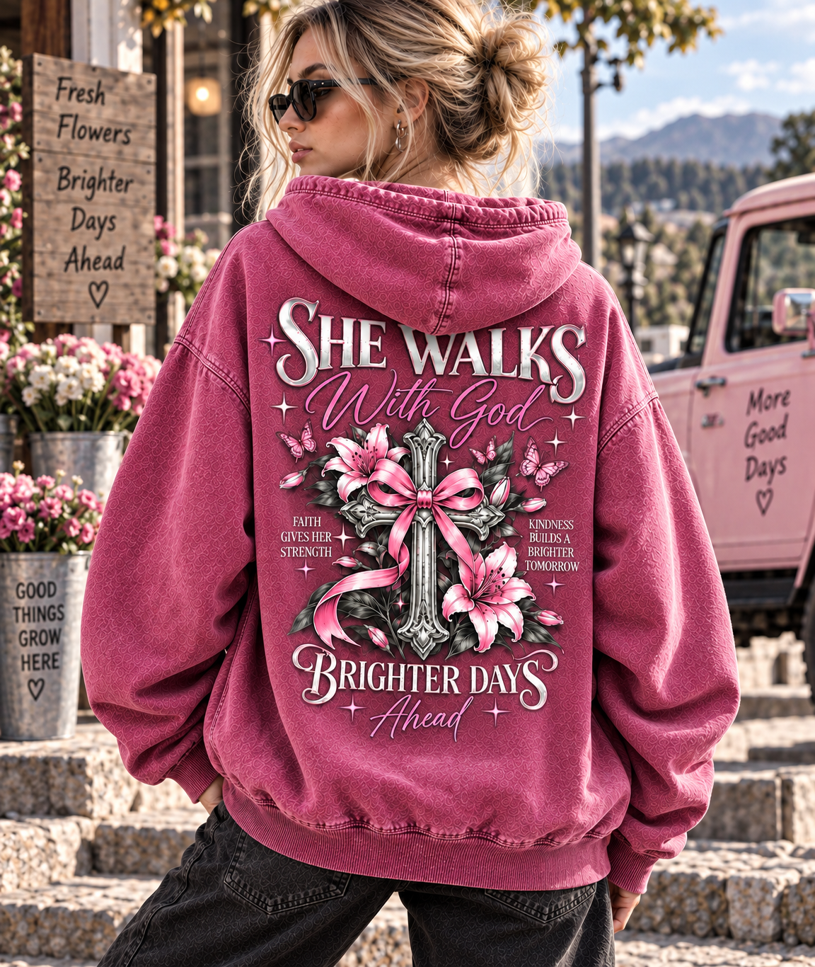 She Walks With God – Brighter Days Vintage Hoodie