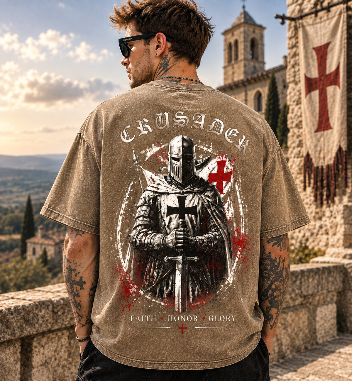 CRUSADER Washed Black Tee