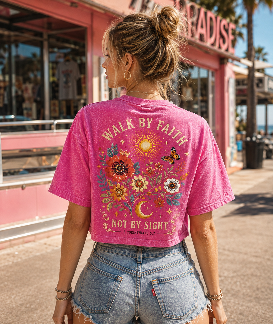 Walk by Faith Crop Top – Vintage Floral Christian Tee