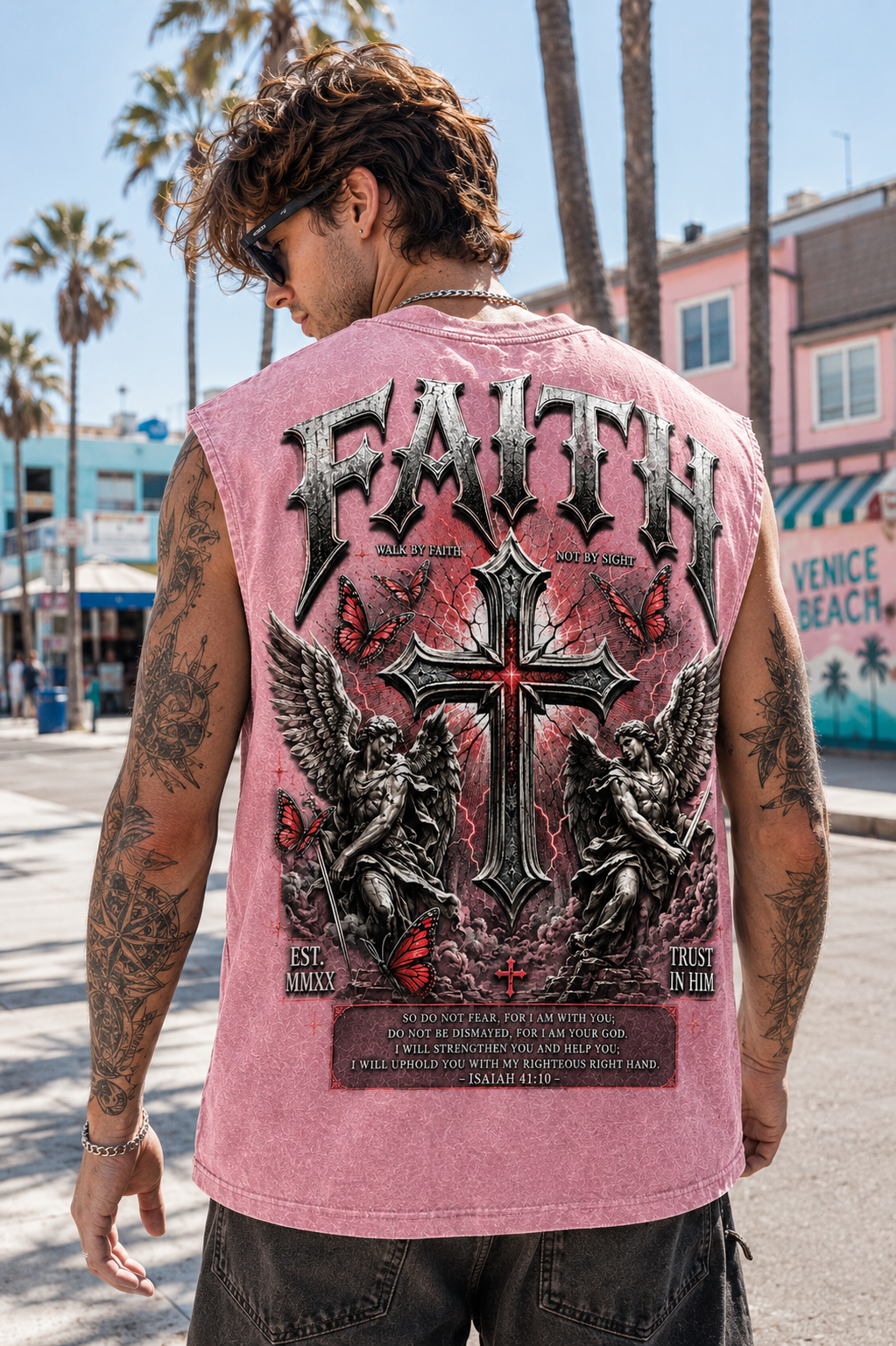 FAITH Washed Black Muscle Tee – Vintage Gothic Cross Graphic