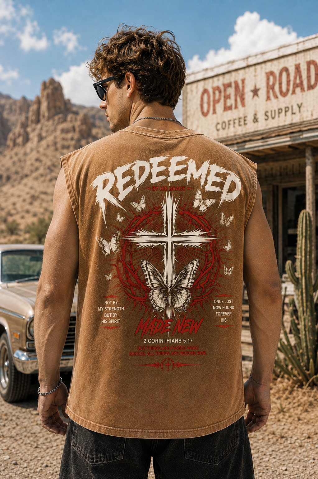 Redeemed Vintage Wash Tee – Faith Graphic Muscle Tank
