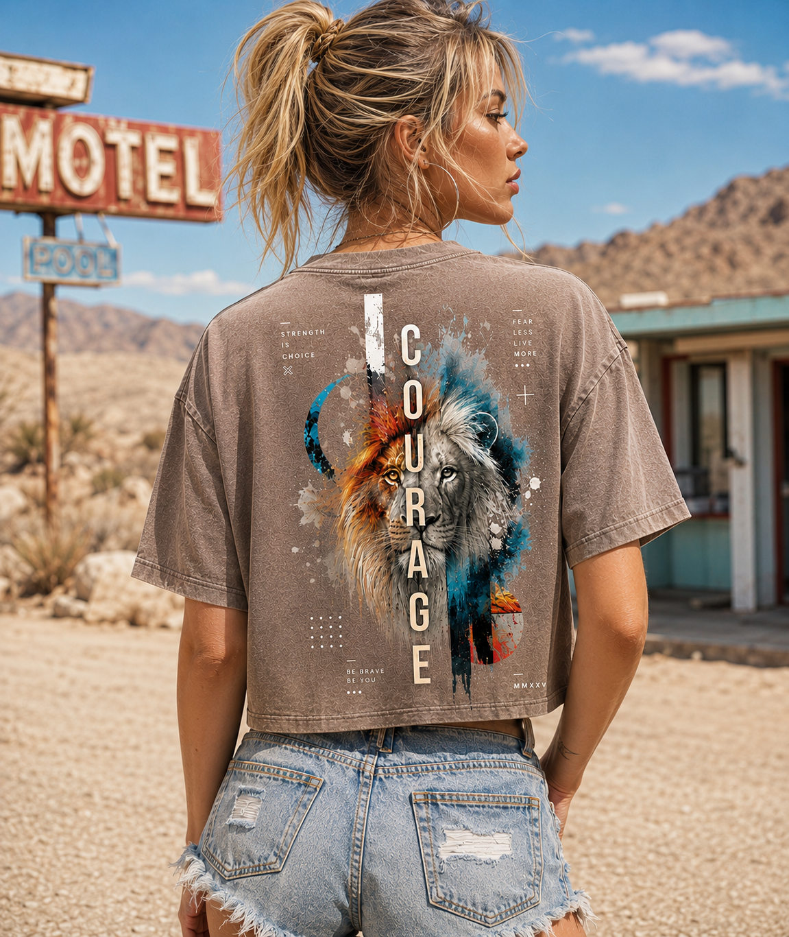 Courage Lion – Vintage Washed Graphic Crop Top