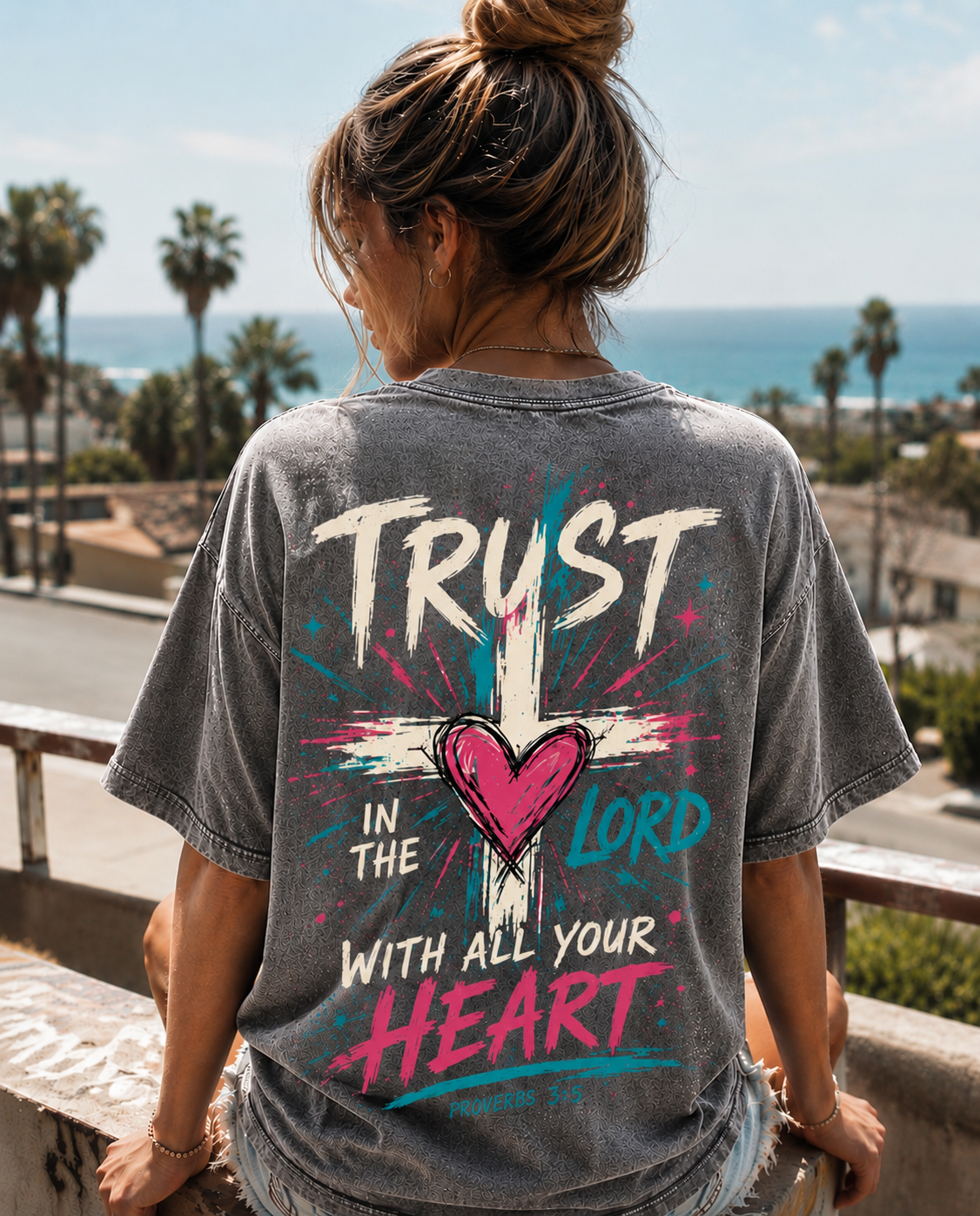 Trust In The Lord Cross Graphic Tee – Vintage Washed Christian T-Shirt