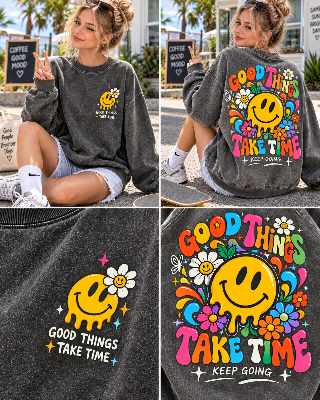 Good Things Take Time – Vintage Smiley Sweatshirt