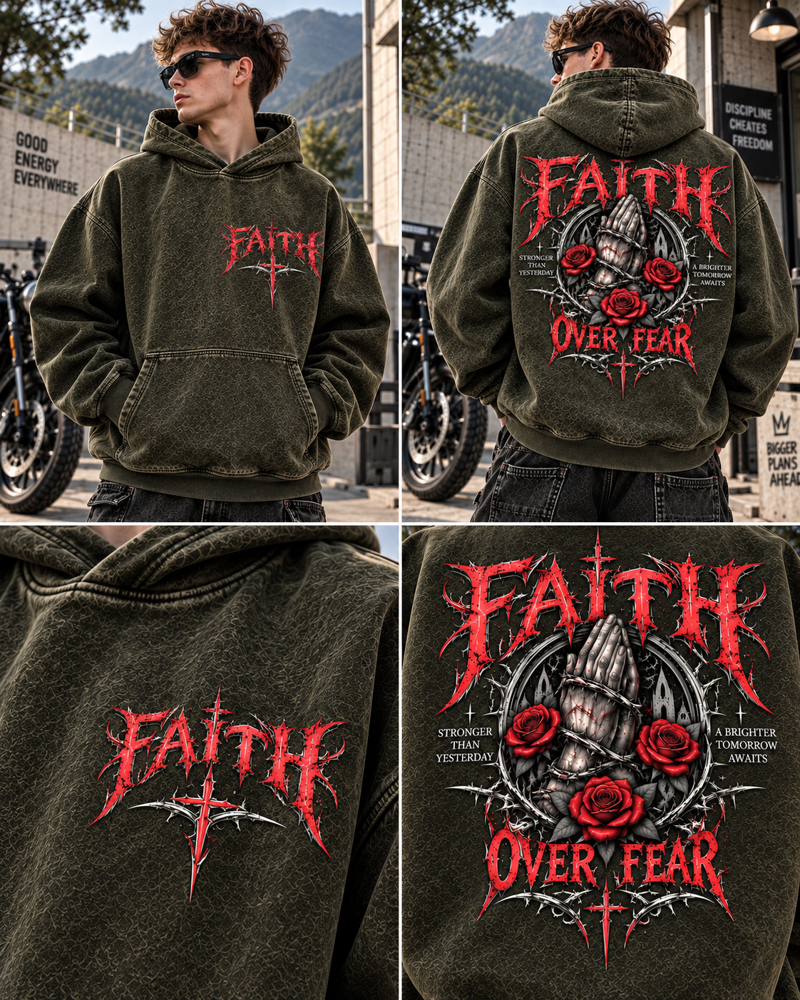 Faith Over Fear – Vintage Gothic Hoodie