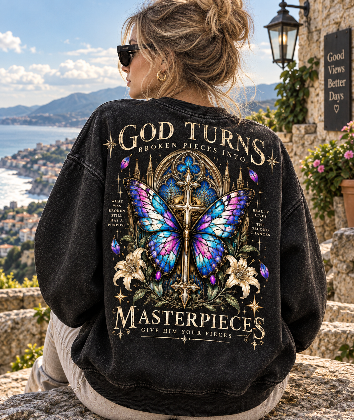 GOD Turns Broken Pieces Into Masterpieces – Vintage Faith Sweatshirt