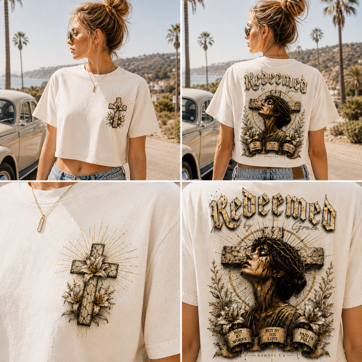 Redeemed by Grace – Vintage Christian Crop Tee