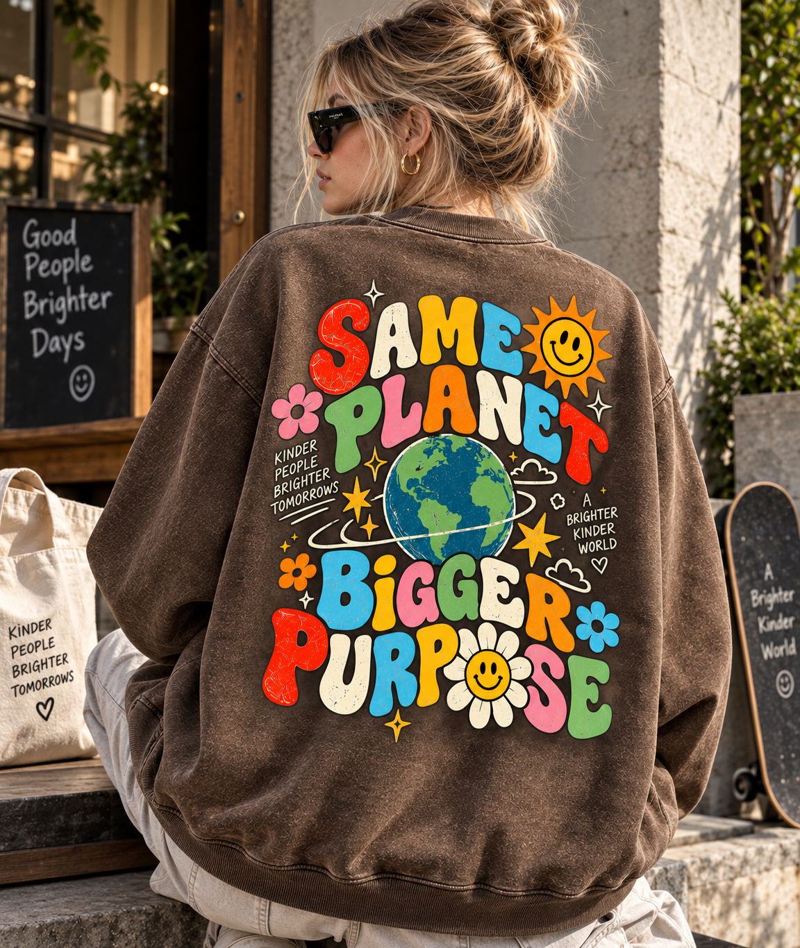 Same Planet Bigger Purpose – Vintage Graphic Sweatshirt