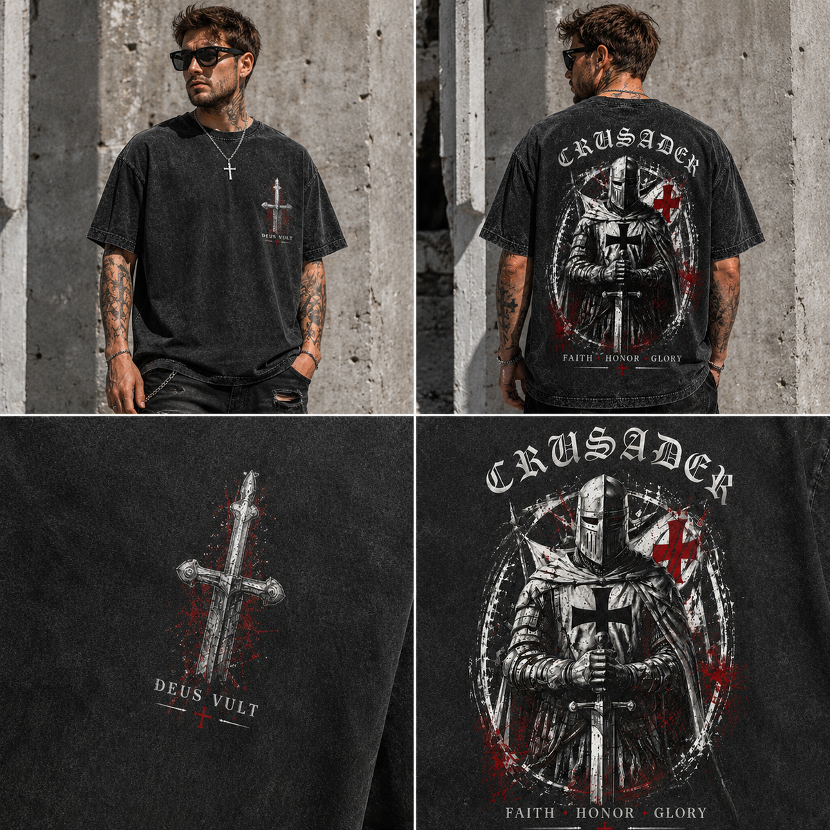 CRUSADER Washed Black Tee